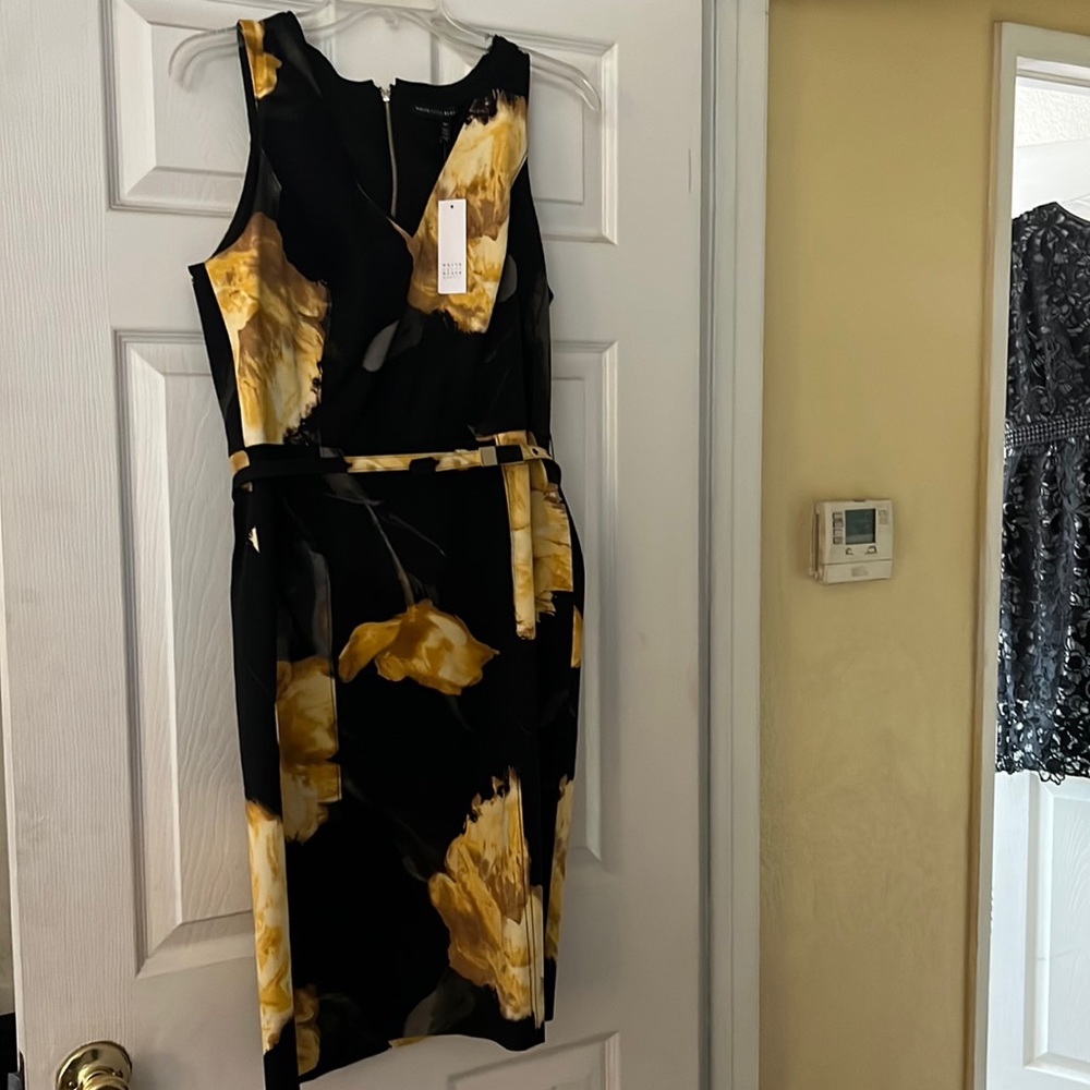 Black and yellow floral sheath dress